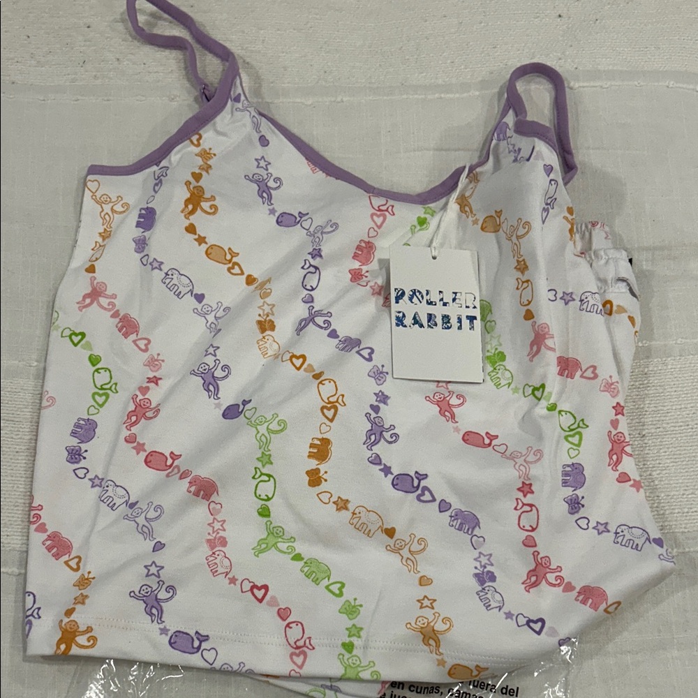 Roller Rabbit White Pajama Top with Multicolor Print